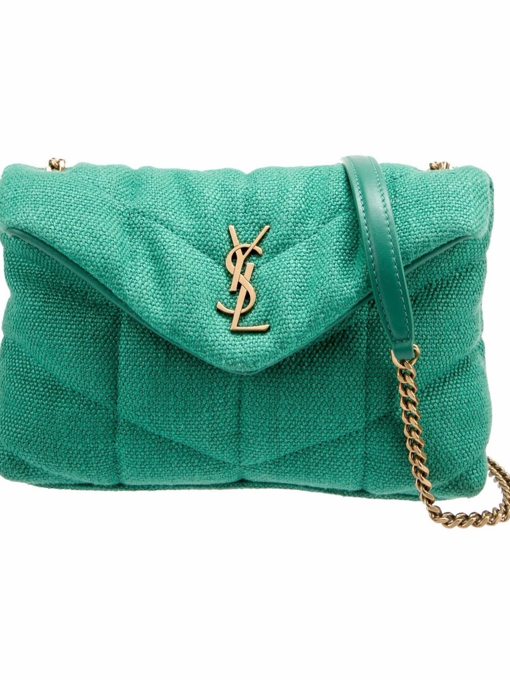 Saint Laurent Toy Puffer Mini Canvas Crossbody Bag Vibrant Basil 🌿 New with COA